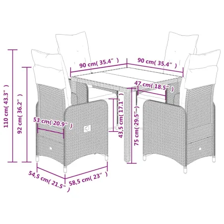 Ensemble de bistro de jardin 5 pcs coussins gris poly rotin