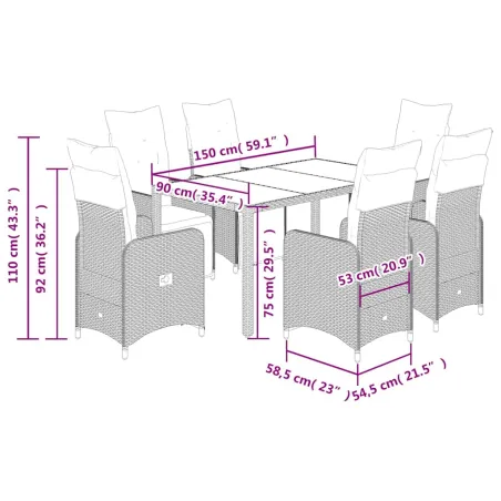 Ensemble de bistro de jardin 7 pcs coussins gris poly rotin