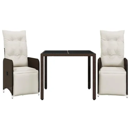 Ensemble de bistro de jardin 3 pcs coussins marron poly rotin
