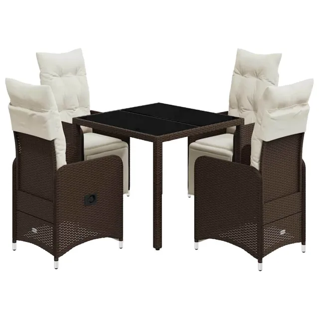 Ensemble de bistro de jardin 5 pcs coussins marron poly rotin