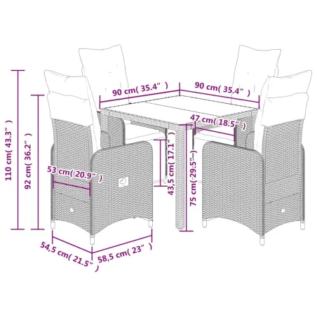 Ensemble de bistro de jardin 5 pcs coussins marron poly rotin