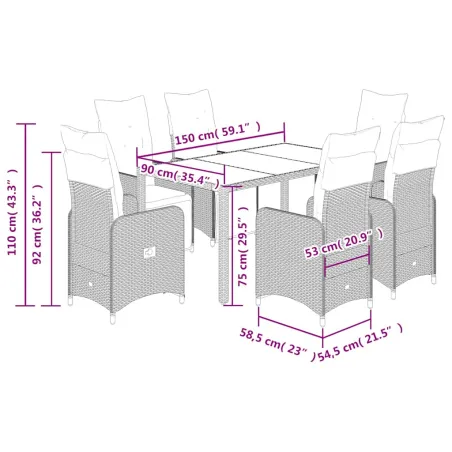 Ensemble de bistro de jardin 7 pcs coussins marron poly rotin