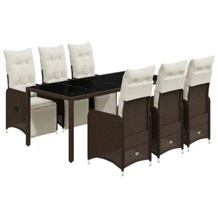 Ensemble de bistro de jardin 7 pcs coussins marron poly rotin 2