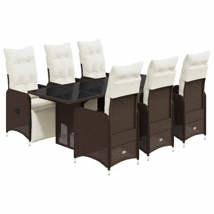 Ensemble de bistro de jardin 7 pcs coussins marron poly rotin 2