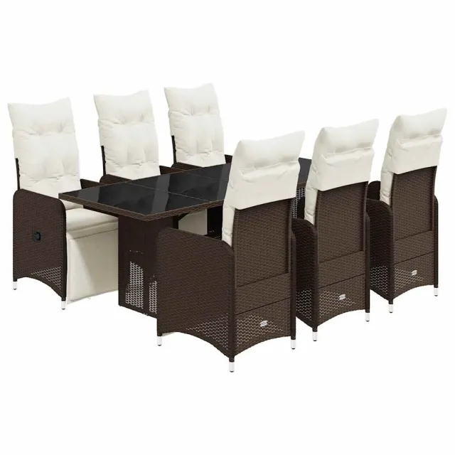 Ensemble de bistro de jardin 7 pcs coussins marron poly rotin