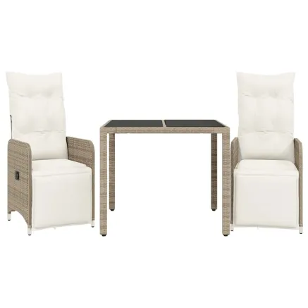 Ensemble de bistro de jardin 3 pcs coussins marron poly rotin 2