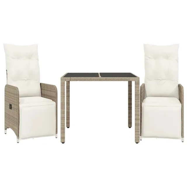 Ensemble de bistro de jardin 3 pcs coussins marron poly rotin