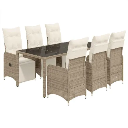 Ensemble de bistro de jardin 7 pcs coussins marron poly rotin 2