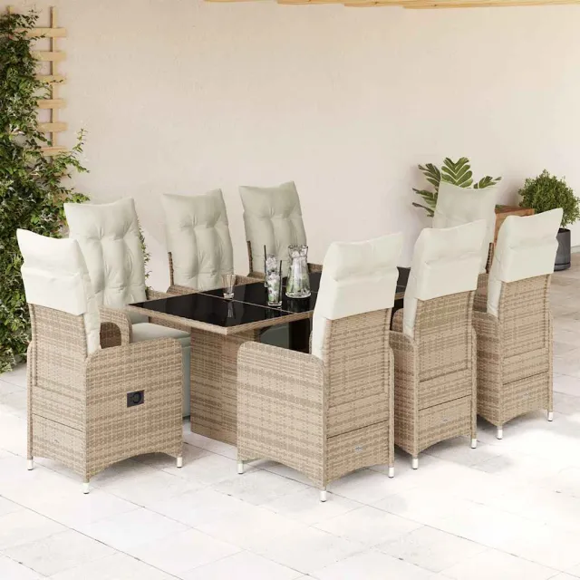 Ensemble de bistro de jardin 9 pcs coussins marron poly rotin