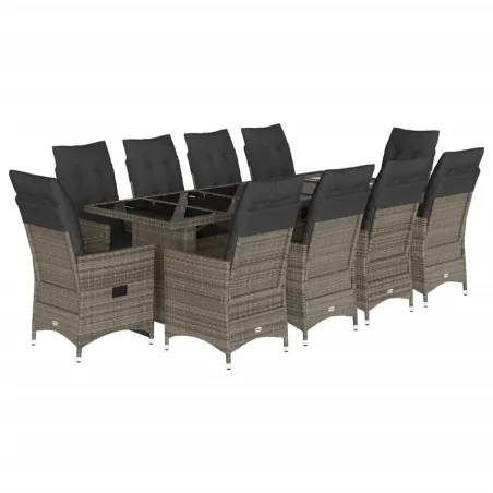 Ensemble de bistro de jardin 11 pcs coussins gris poly rotin