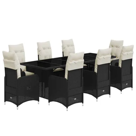 Ensemble de bistro de jardin 9 pcs coussins noir poly rotin 2
