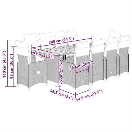 Ensemble de bistro de jardin 9 pcs coussins noir poly rotin