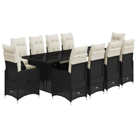 Ensemble de bistro de jardin 11 pcs coussins noir poly rotin 2