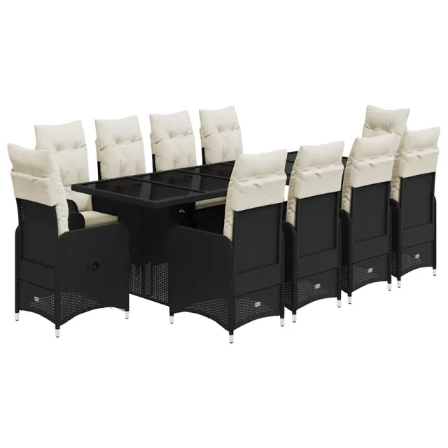 Ensemble de bistro de jardin 11 pcs coussins noir poly rotin