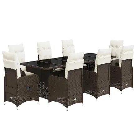 Ensemble de bistro de jardin 9 pcs coussins marron poly rotin 2
