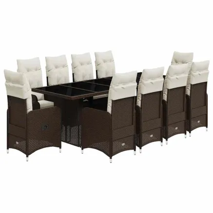 Ensemble de bistro de jardin 11 pcs coussins marron poly rotin 2