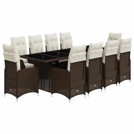Ensemble de bistro de jardin 11 pcs coussins marron poly rotin