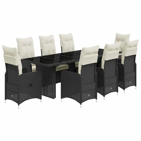 Ensemble de bistro de jardin 9 pcs coussins noir poly rotin
