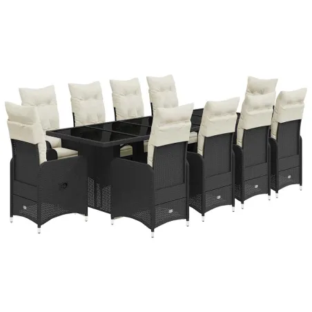Ensemble de bistro de jardin 11 pcs coussins noir poly rotin