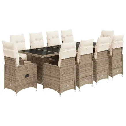Ensemble de bistro de jardin 11 pcs coussins beige poly rotin 2