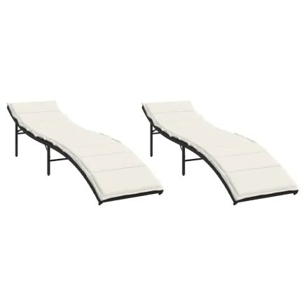 Chaises longues lot de 2 avec coussins noir résine tressée 2