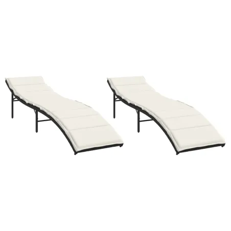 Chaises longues lot de 2 avec coussins noir résine tressée