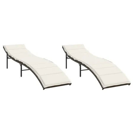 Chaises longues lot de 2 avec coussins marron résine tressée