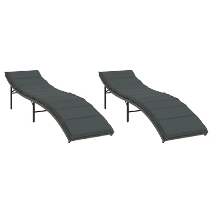 Chaises longues lot de 2 avec coussins gris résine tressée 2