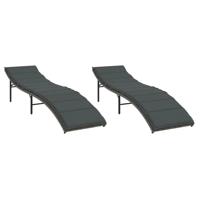 Chaises longues lot de 2 avec coussins gris résine tressée
