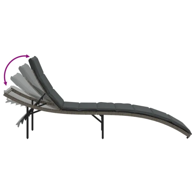 Chaises longues lot de 2 avec coussins gris résine tressée