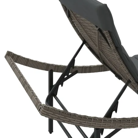 Chaises longues lot de 2 avec coussins gris résine tressée