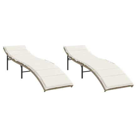 Chaises longues lot de 2 avec coussins beige résine tressée 2