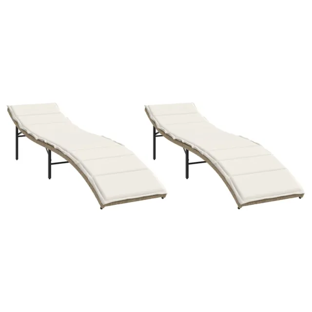 Chaises longues lot de 2 avec coussins beige résine tressée