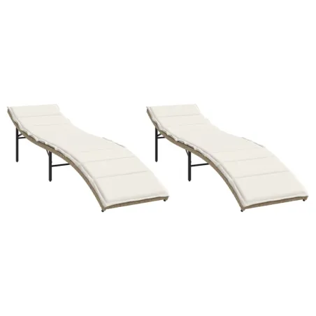 Chaises longues lot de 2 avec coussins beige résine tressée