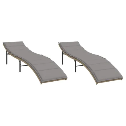 Chaises longues lot de 2 avec coussins beige résine tressée 2