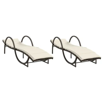 Chaises longues lot de 2 avec coussins marron résine tressée 2