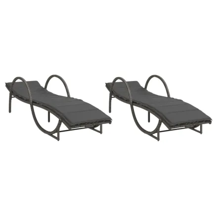 Chaises longues lot de 2 avec coussins gris résine tressée 2