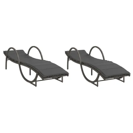 Chaises longues lot de 2 avec coussins gris résine tressée