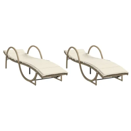 Chaises longues lot de 2 avec coussins beige résine tressée 2