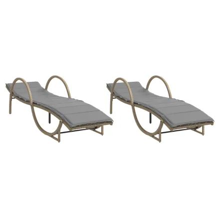 Chaises longues lot de 2 avec coussins beige résine tressée 2