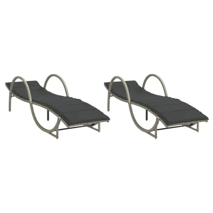 Chaises longues lot de 2 et coussins gris clair résine tressée 2