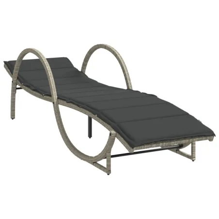 Chaises longues lot de 2 et coussins gris clair résine tressée