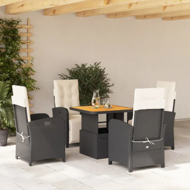 Ensemble à manger de jardin coussins 5pcs Noir Résine tressée