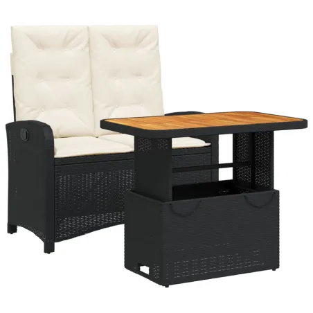 Ensemble à manger de jardin coussins 2pcs noir résine tressée