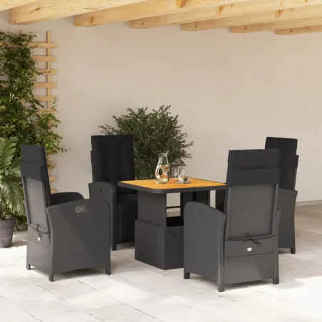 Ensemble à manger de jardin coussins 5pcs Noir Résine tressée