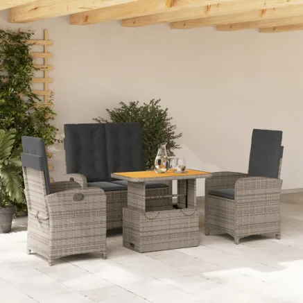 Ensemble à manger jardin 4pcs et coussins Gris Résine tressée