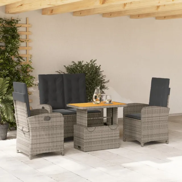 Ensemble à manger jardin 4pcs et coussins Gris Résine tressée