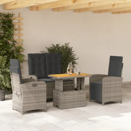 Ensemble à manger jardin 4pcs et coussins Gris Résine tressée