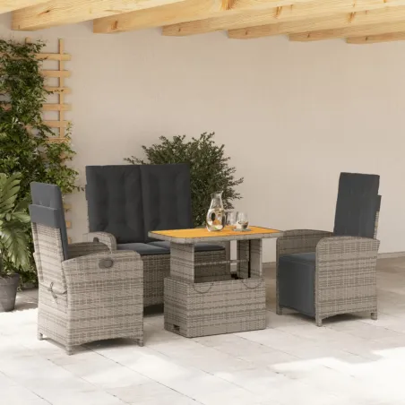 Ensemble à manger jardin 4pcs et coussins Gris Résine tressée