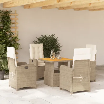 Ensemble à manger de jardin avec coussins 5pcs Beige poly rotin